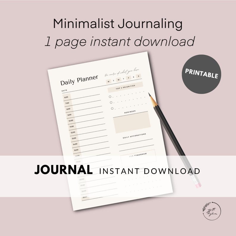 Minimalist Printable Daily Planner - 1 Page Instant Download - Etsy