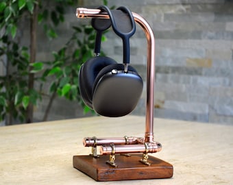 Headphone Stand, Copper & Wood Headphone Holder, Organiser,Gaming Headset Stand,Gift for Gamers and Audiophiles,Headset Mount,Headset Hanger