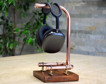 Headphone Stand, Copper & Wood Headphone Holder, Organiser,Gaming Headset Stand,Gift for Gamers and Audiophiles,Headset Mount,Headset Hanger