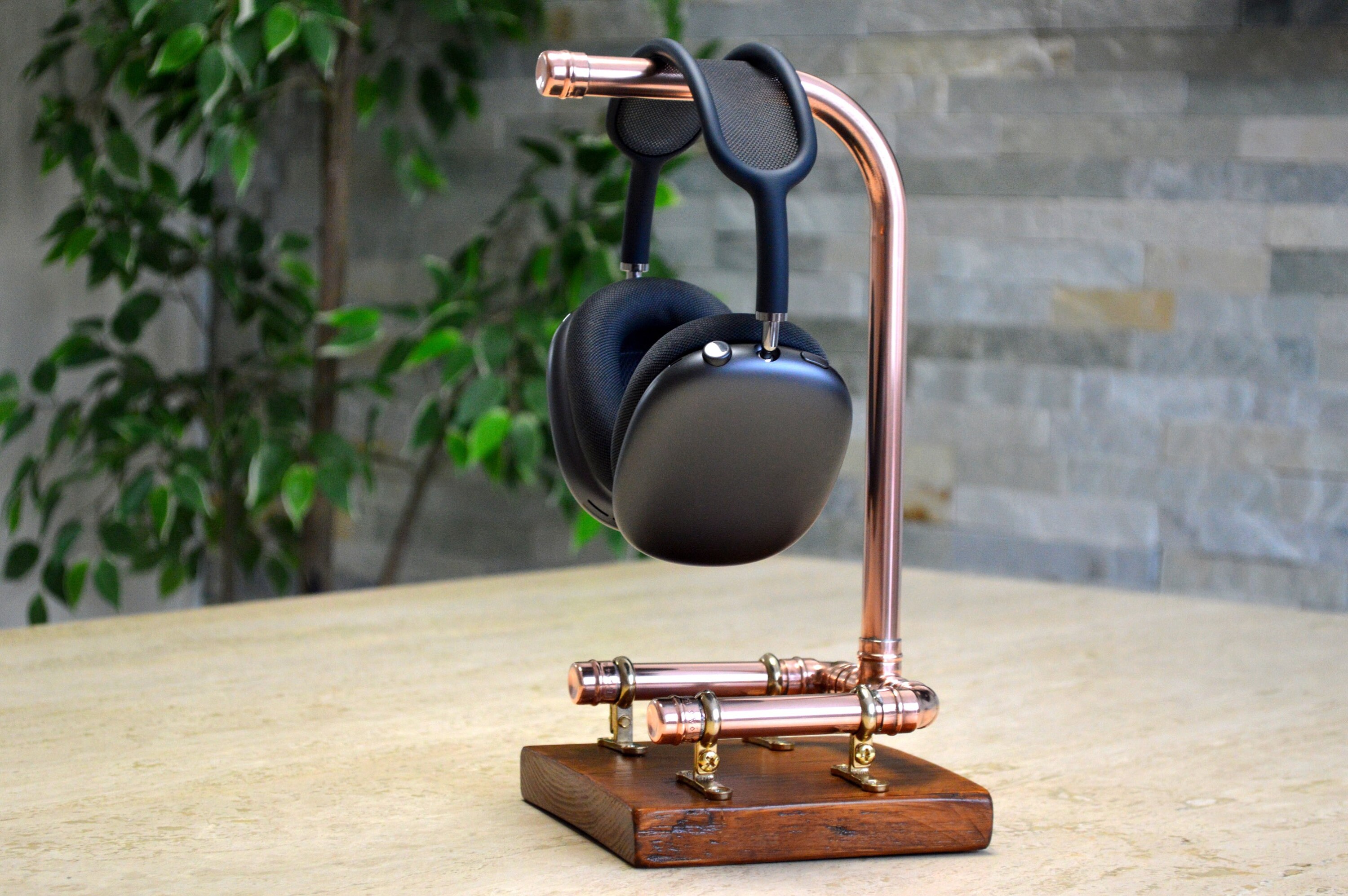Copper pipe and wood headphone stand Etsy