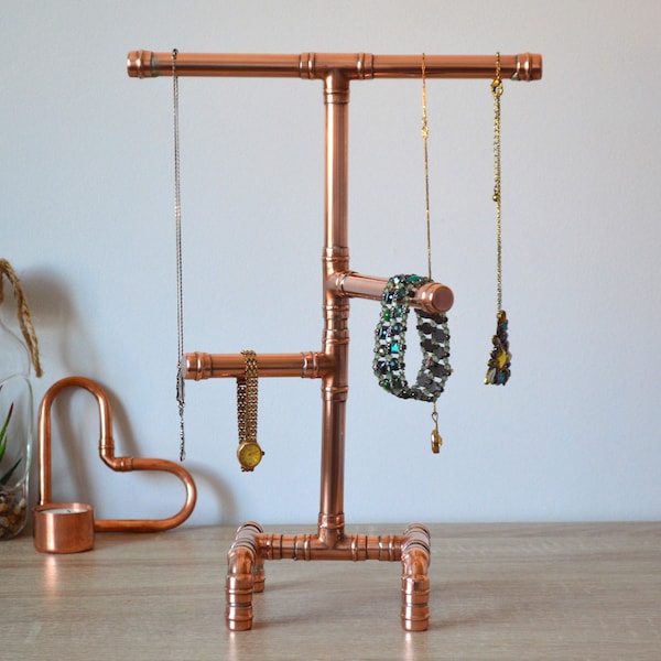 Copper Jewellery Stand, Jewellery Holder & Organiser Display for Necklaces, Bracelets, Watches, Rings and Accessories, Jewellery Tree