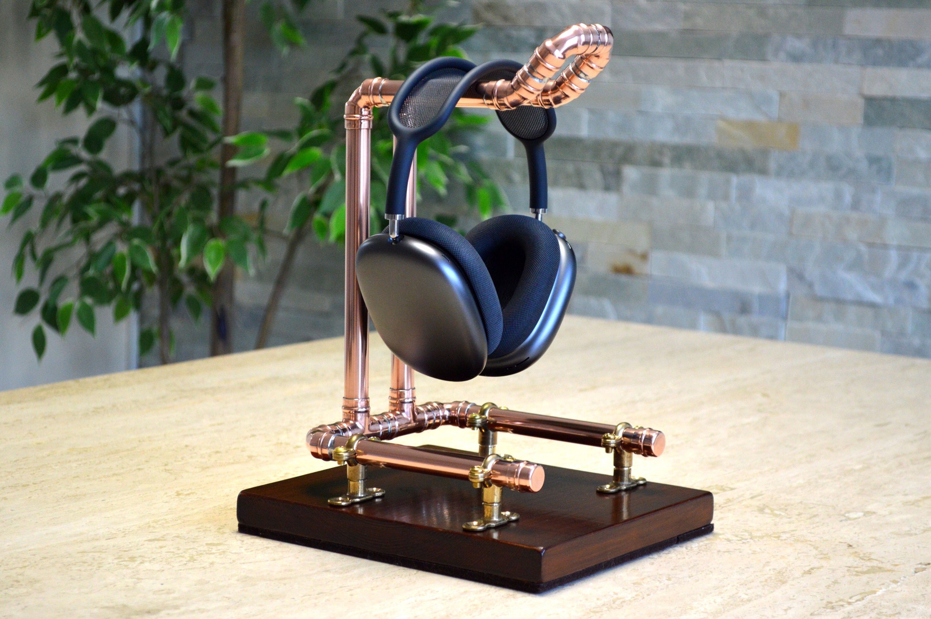 Headphone/Headset Stand/Holder Copper Pipe Brass & Wood Etsy