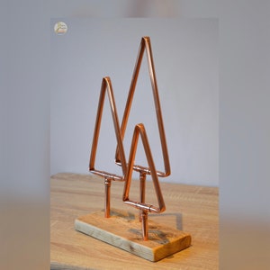 Copper Christmas Trees on a Wooden Base