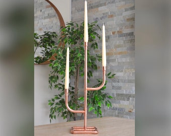 Copper Candle Holder, Candlestick Holder, Triple Candelabra Centrepiece For Dining Table, Mantlepiece or Wedding Decor, Copper Pipe