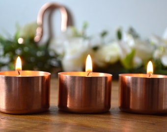 Copper Tea Light Holders, 7th Anniversary Gift, Wedding Table Decor, Rustic Industrial Home Decor