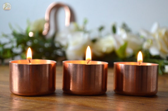 Copper Tea Light Holders, 7th Anniversary Gift, Wedding Table Decor, Rustic Industrial Home Decor