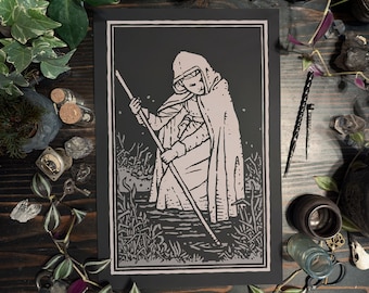 Witch of the Mire | 12" x 18" Artist Print | Medieval-Style Illustration | Gothic Decor