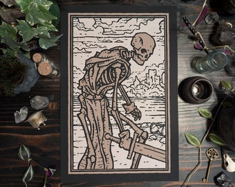 Skeletal Visage | 12" x 18" Artist Print | Medieval-Style Illustration | Gothic Decor