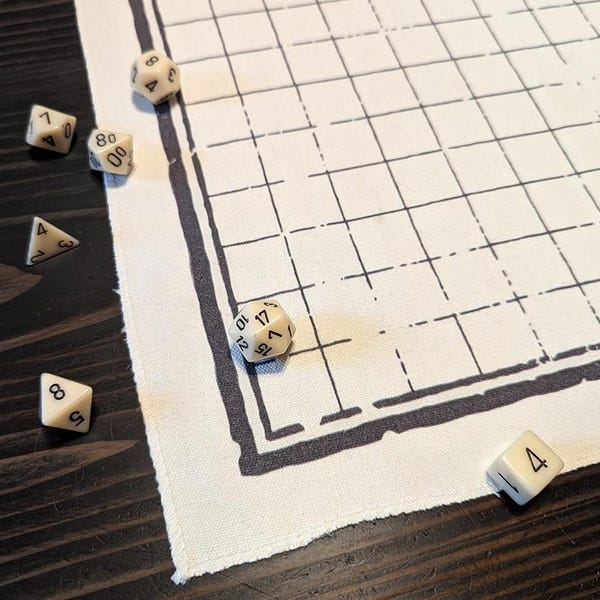 Cloth RPG Battle Map |  21" x 27" Square Grid | Gift for Dungeon Masters and OSR Gamers