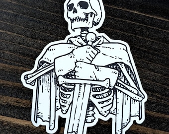 Skeleton with Sword | Vinyl Sticker |  Waterproof Matte Decal