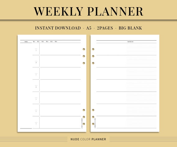 PRINTABLE A5 Weekly PlannerㅣWeek on Two Pages PrintableㅣSimple | Etsy