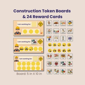 Construction Token Board Printable, Behavior Reward Chart for Boys, Autism Visual Support, PDF