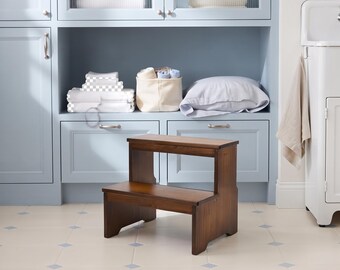 Taburete de madera, taburete de 2 peldaños, taburete para baño, taburete auxiliar de cocina, taburete rústico de madera, taburete infantil, taburete de mesita de noche, juego de regalo para el hogar