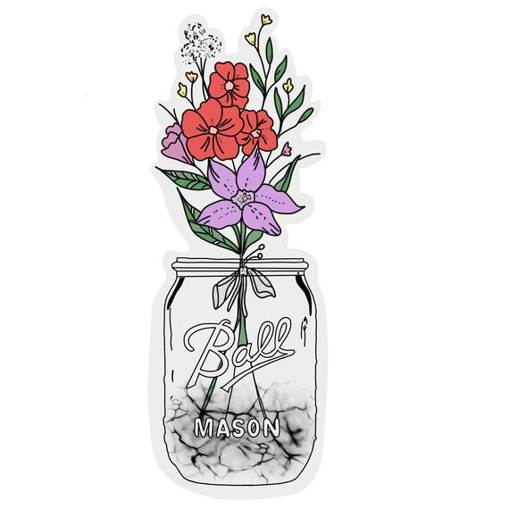 Mason Jar w/ Flowers Sticker Decal Etsy