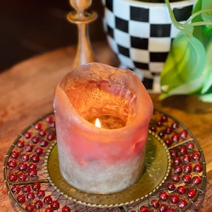Vintage, Handmade in India, Beaded Pillar Candle Holder Brass Plate