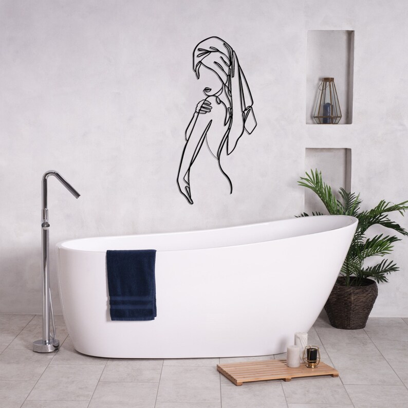 Women Metal Bathroom Wall Decor Minimalist Line Art Etsy