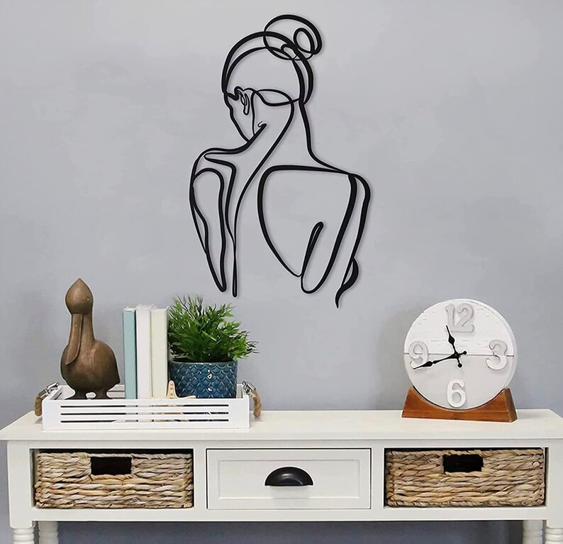 Line Art Women Large Metal Wall Decor Bathroom Wall Decor Etsy