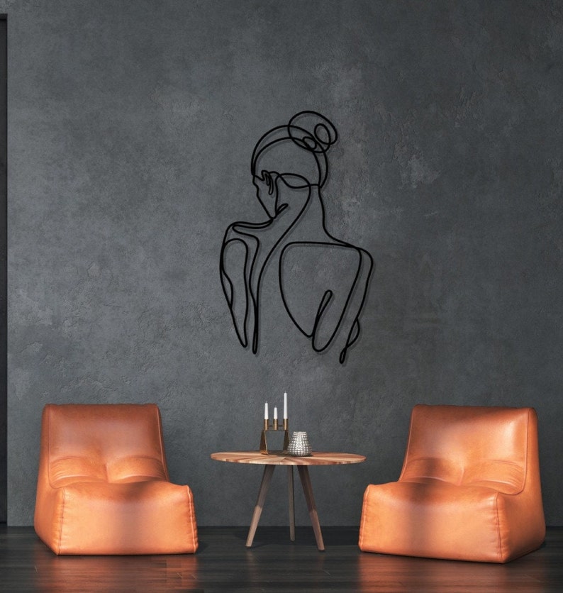Line Art Women Large Metal Wall Decor Bathroom Wall Decor Etsy