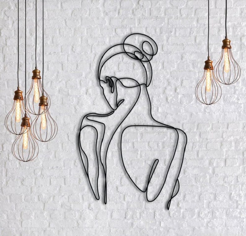 Line Art Women Large Metal Wall Decor Bathroom Wall Decor Etsy