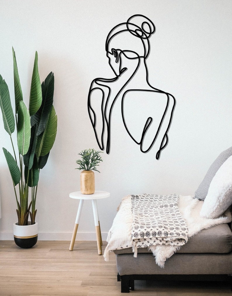 Line Art Women Large Metal Wall Decor Bathroom Wall Decor Etsy