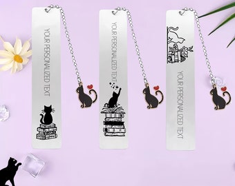 Custom Personalised Cat Bookmark, Hand Stamped Metal Bookmark, Engraved  Book Lover Gift