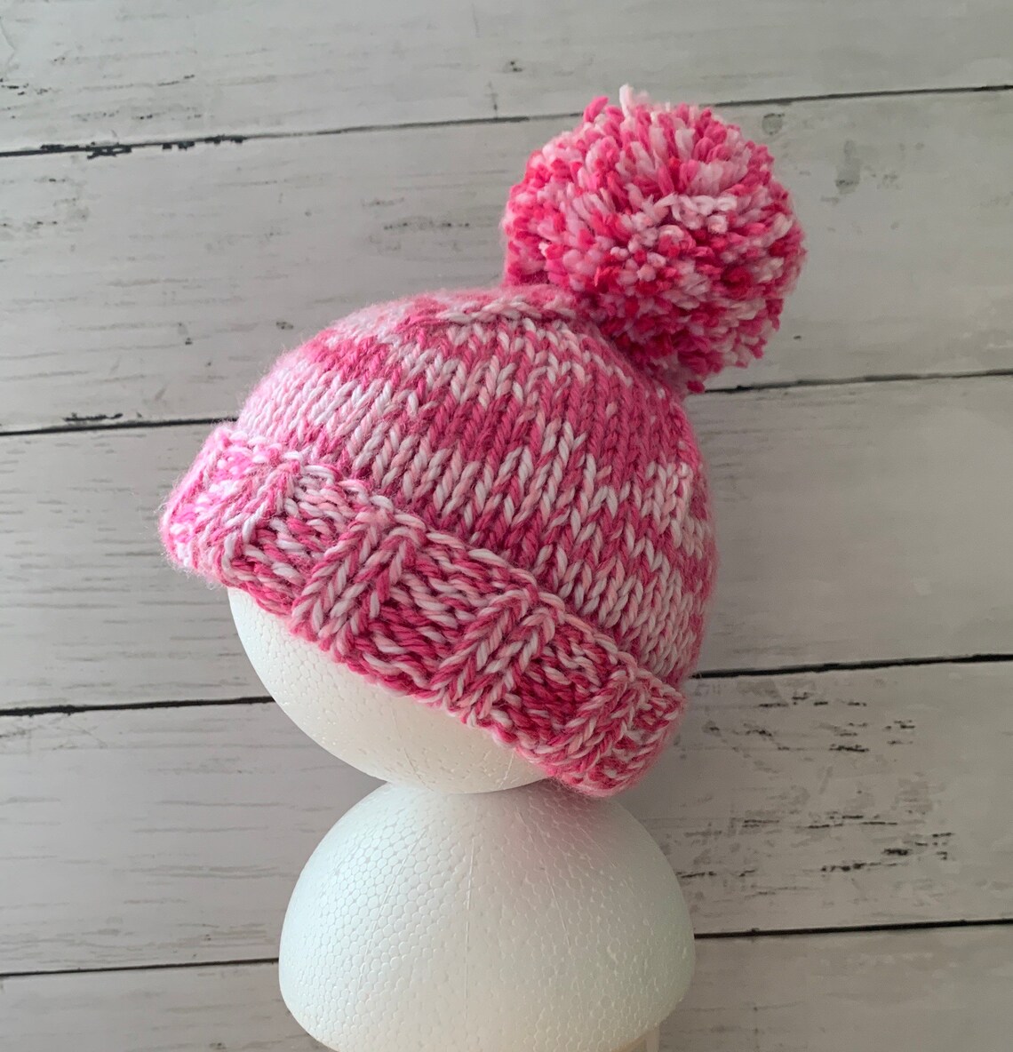 Baby Bobble Hat in two shades of Pink Hand Knitted Etsy