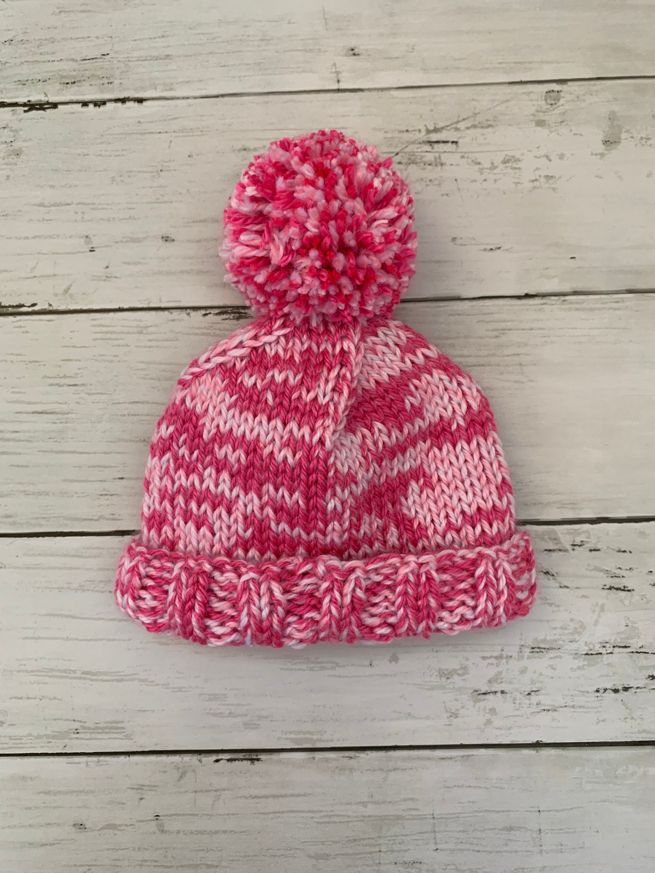 Baby Bobble Hat in two shades of Pink Hand Knitted Etsy