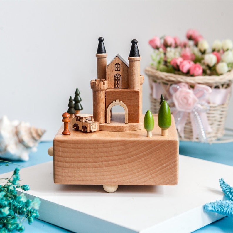 Wooden Castle Music Box Etsy
