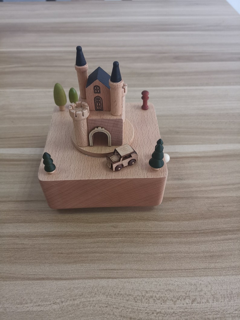 Wooden Castle Music Box Etsy