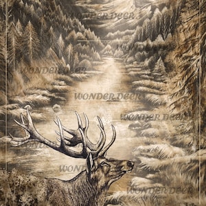 Wandbild Urkunde Geburtstagskarte Geburtstagswünsche Kunstdruck auf Holz/Leinwand in einem Holzrahmen/Kunstoffrahmen Geschenk Jäger Hirsch