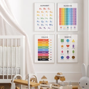 Nursery Educational Posters Set, 8 Learning Wall Charts, Homeschool ...