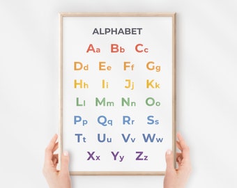 Alphabet Poster, ABC Chart, Educational Nursery Wall Art, Montessori Homeschool Decor, Rainbow Theme, Kids Classroom, Digital Download