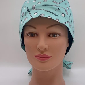 Euro or Bouffant Scrub Hat-Golf Clubs and Balls on Green Organic Cotton-USA Made-Scrub Caps-Surgical Cap-Nurse-Doctor-Veterinarian-Dentist