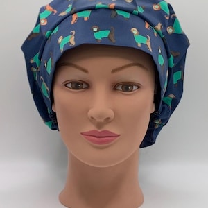 Euro or Bouffant Scrub Hat-Golden Doodles Wearing Scrubs on Navy-USA Made-Scrub Caps-Surgical Cap-Nurse-Vet-Chemo-Dental- Baking