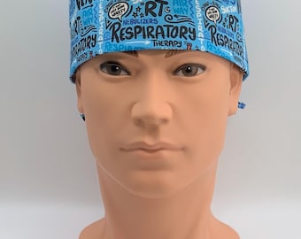 Respiratory Terms on Blue Unisex or Mens Scrub Hat on Organic Cotton Fabric-Scrub Cap-Surgical Cap-Nurse-Doctor-Therapist-Technician