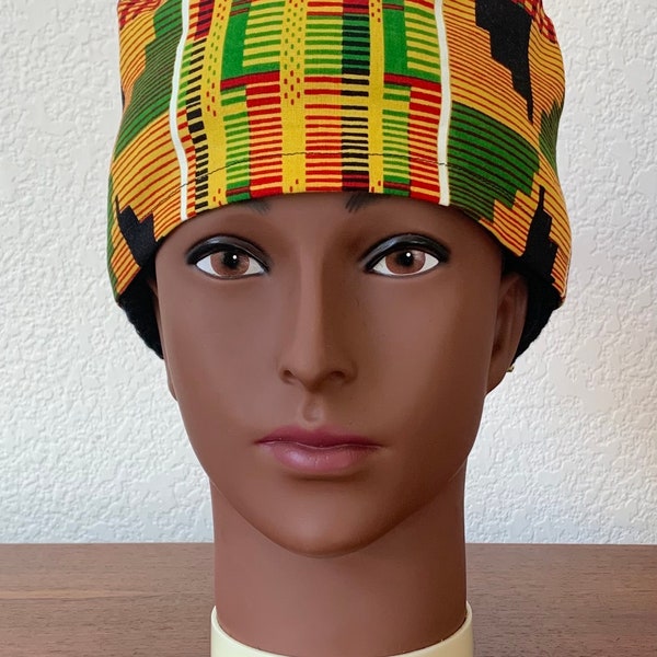 Unisex or Men’s Scrub Hat-African Kente Fabric-USA Made-Scrub Caps-Surgical Cap-Medical Hat-Nurse-Vet-Chemo