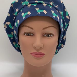 Euro or Bouffant Scrub Hat-Golden Retrievers in Scrubs on Navy Organic Cotton-USA Made-Scrub Caps-Surgical Cap-Nurse-Vet-Chemo-Dental