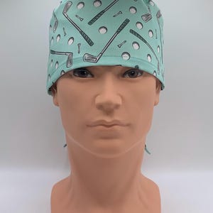 Golf Clubs and Balls on Green Organic Cotton Unisex or Men’s Scrub Hat-USA Made-Scrub Caps-Surgical Cap-Nurse-Doctor-Anesthesiologist