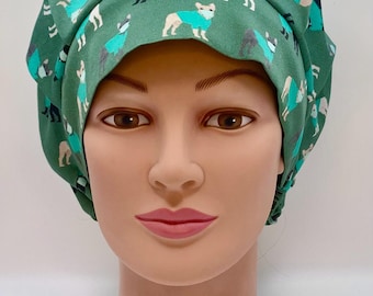 French Bulldogs in Scrubs Euro, Bouffant, or Unisex/Mens Scrub Hat on Green Organic Cotton-USA-Scrub Surgical Cap-Nurse-Doctor-Veterinarian