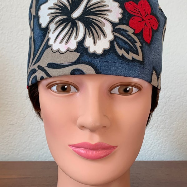 Unisex or Men’s Scrub-Hawaiian print cotton fabric-USA Made-Scrub Caps-Surgical Cap-Medical Hat-Nurse-Vet-Chemo