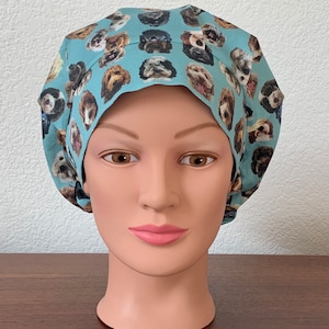Euro or Bouffant Scrub Hat-Doodles on Blue/Green Organic Cotton Fabric-USA Made-Scrub Caps-Surgical Cap-Nurse-Vet-Chemo-Dental- Baking