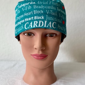 Unisex or Men’s Scrub Hat-Cardiac Rhythms on Teal Organic Cotton Fabric-USA Made-Scrub Caps-Surgical Cap-Nurse-Doctor-Cardiologist-Cardiac
