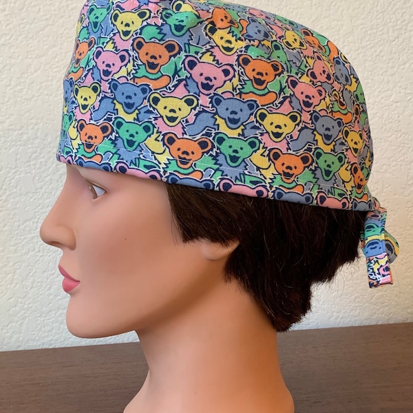 Unisex or Men’s Scrub Hat made from licensed Grateful Dead cotton fabric -USA Made-Scrub Caps-Surgical Cap-Nurse-Vet-Chemo-Dental