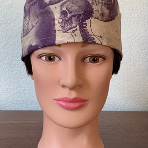 Unisex or Men’s Scrub-Purple Skeleton Halloween Cotton Fabric-USA Made-Scrub Caps-Surgical Cap-Medical Hat-Nurse-Vet-Chemo