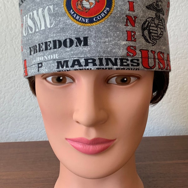 Unisex or Men’s Scrub Hat Made from licensed US Marine Corps Fabric-USA Made-Scrub Caps-Surgical Cap-Nurse-Vet-Chemo-Dental-Baking