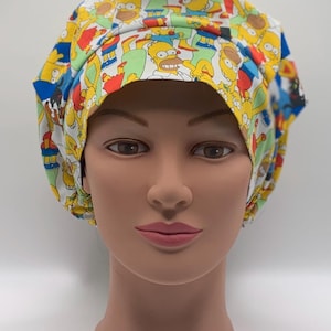 Bouffant Scrub-made with Licensed Homer Simpson Fabric-USA Made-Scrub Caps-Surgical Cap-Nurse-Vet-Chemo-Dental Baking