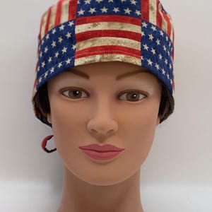 Unisex or Men’s Scrub-American Flag Cotton Fabric-USA Made-Scrub Caps-Surgical Cap-Medical Hat-Nurse-Vet-Chemo