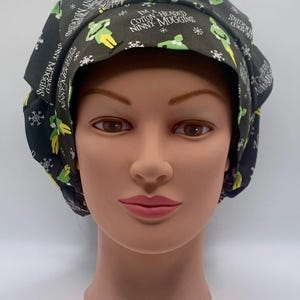 Bouffant or Euro Style Scrub Hat-Elf Cotton Headed Ninny Muggins Christmas Print Fabric-USA Made-Scrub Caps-Surgical Cap-Nurse-Vet-medical