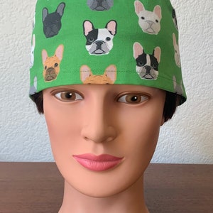 Unisex or Men’s Scrub Hat-French Bulldogs on Green Organic Cotton Fabric-USA Made-Scrub Caps-Surgical Cap-Nurse-Doctor-Veterinarian-Dentist
