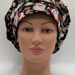 Bouffant or Euro Scrub Hat-Santa Christmas Cookie Print Fabric-USA Made-Scrub Caps-Surgical Cap-Nurse-Vet-Chemo-Dental- Baking